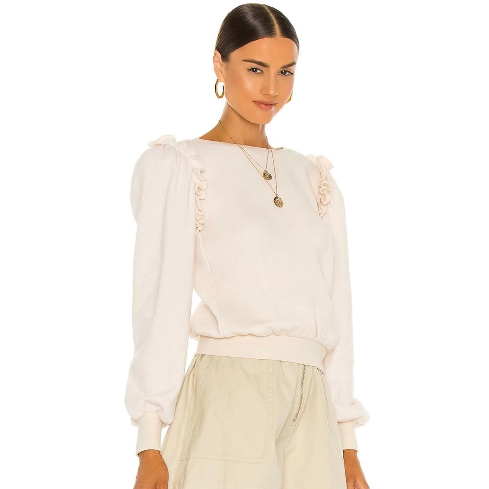 Revolve TULAROSA Neda Pullover Ruffle Sweatshirt In Vanilla Cream Size Medium